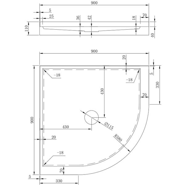900mm Round Shower Tray Centre Waste Carousel 2