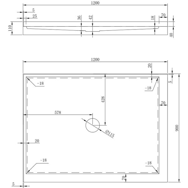 1200mm Rectangle Shower Tray Centre Waste - RHS Carousel 2