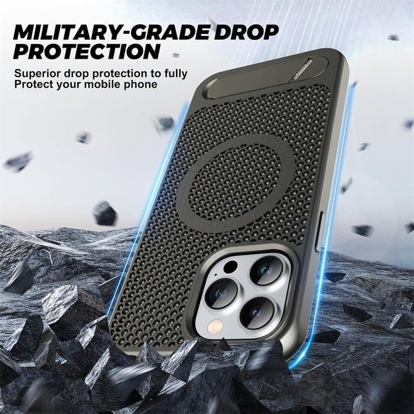 For iPhone 15 Pro (6.1") MagSafe Heat Dissipatio Case with Stand (Grey) Carousel 7