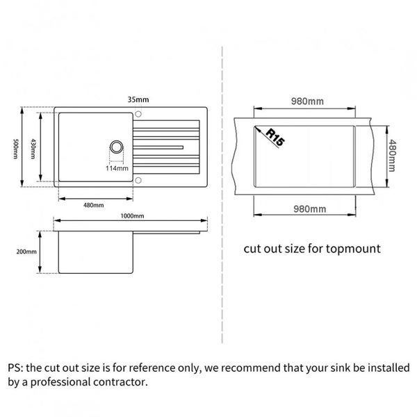 Granite Sink with Drain Board 1000mm Carousel 9