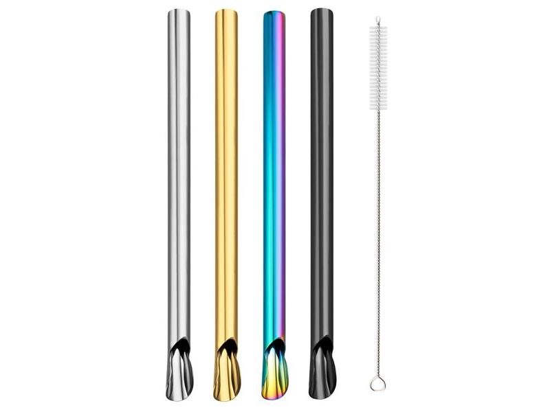 5pcs Metal Stainless Steel Straw Reusable Pearl Milkshake Bubble Tea Straws Carousel 1