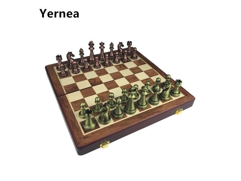 Classic Zinc Alloy Chess Pieces Wooden Chessboard Chess Game Set With 6.7cm Carousel 1