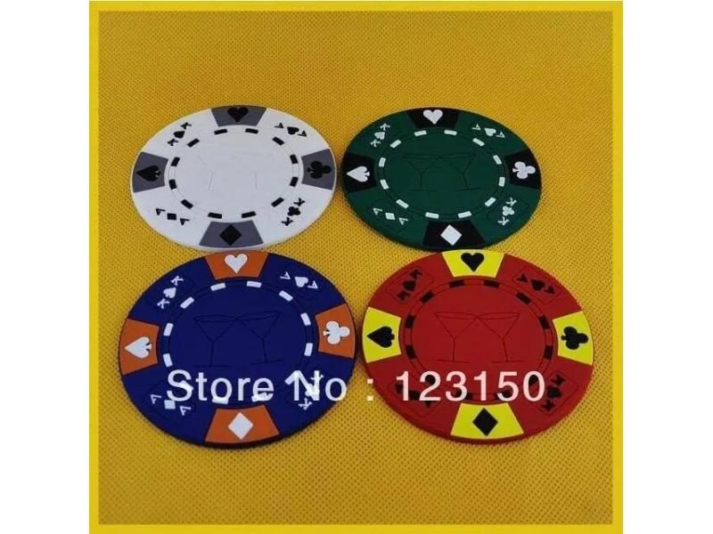 TA-009 Durable Rubber Poker Chip Bar Coaster Set 4 Coasters Retail Packaging Carousel 1