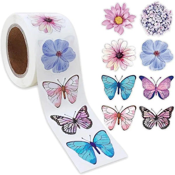 New 500pcs Butterfly Flower Sticker 8 Design Colorful Butterfly Decals Carousel 1
