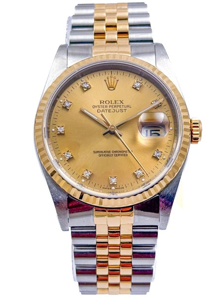 Rolex Oyster Perpetual Datejust 18ct Gold & Steel Diamond Mens Wristwatch 16233 Carousel 2