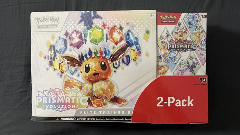 Pokémon TCG SV Prismatic Evolutions 2-Pack ETB & Booster Bundle Costco Exclusive Carousel 1