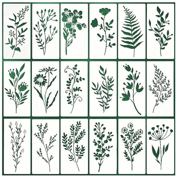 18-PCS Flower and Leaf Stencils for Painting 7.5x15cm Plastic Botanical Stencils Carousel 1