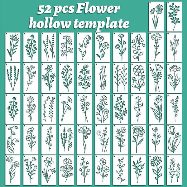 52-PCS Flower and Leaf Stencils for Painting Plastic Botanical Stencils Carousel 1