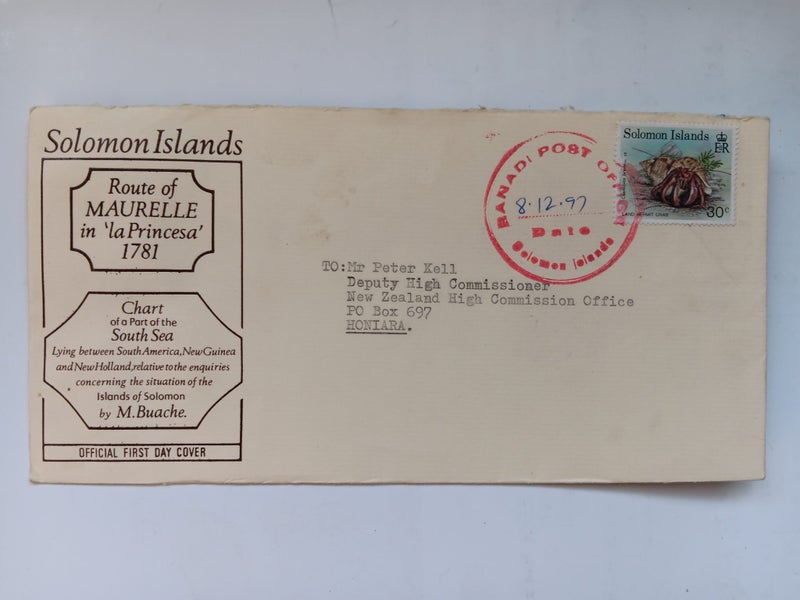 SOLOMON ISLANDS ROUTE OF MAURELLE "La Princessa' 1781 FDC Carousel 1