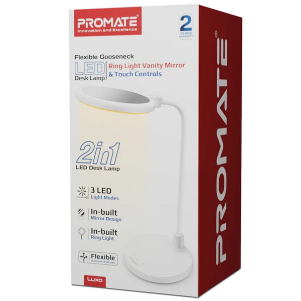 Promate LUXO Flexible Gooseneck LED Desk Lamp with Ring Light Vanity Mirror & Carousel 2