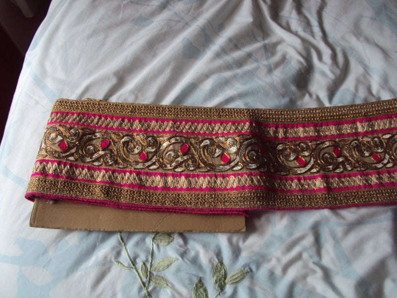 Wide ( 17.5 cm) Gold and Pink, Embellished Braid 2.7 m Carousel 3