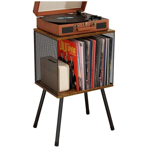 Retro Mesh Record Stand with 4 Reinforced Metal Legs Small Cabinet Carousel 1