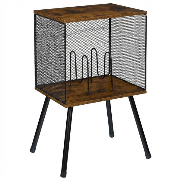 Retro Mesh Record Stand with 4 Reinforced Metal Legs Small Cabinet Carousel 2
