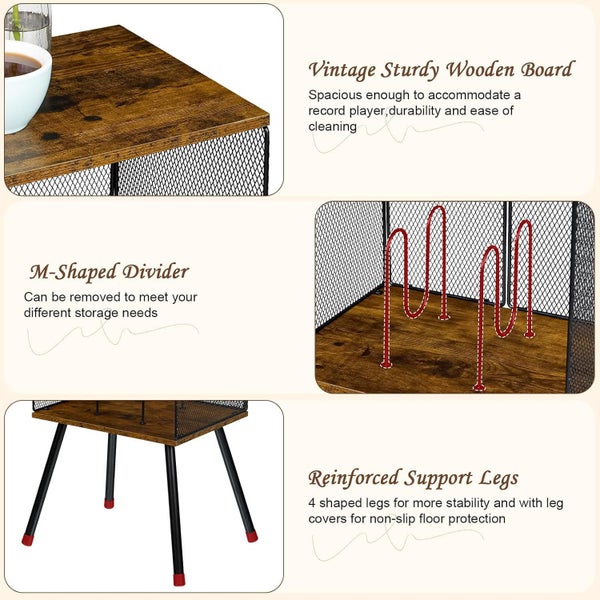 Retro Mesh Record Stand with 4 Reinforced Metal Legs Small Cabinet Carousel 6