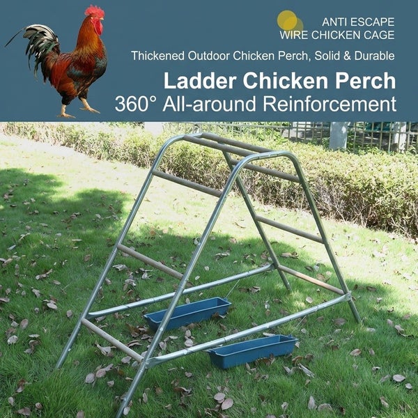 Ladder Chicken Perch with Feeding Troughs Multi-Level Wood Metal Climbing Rack Carousel 7