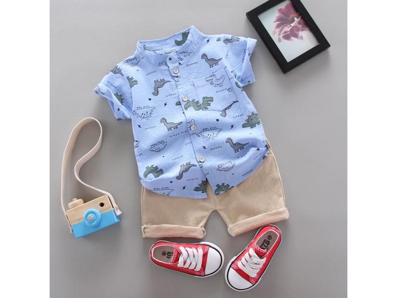New Summer Baby Boys Clothes Suit Children Fashion Cartoon Shirt Shorts Carousel 1
