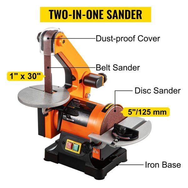 250W Belt Disc Sander Bench Mount Grinder 1"x30" Belt Sander Carousel 2