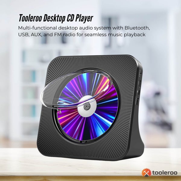 Tooleroo USB Rechargeable Desktop CD Player Speaker - Bluetooth Portable Black Carousel 2