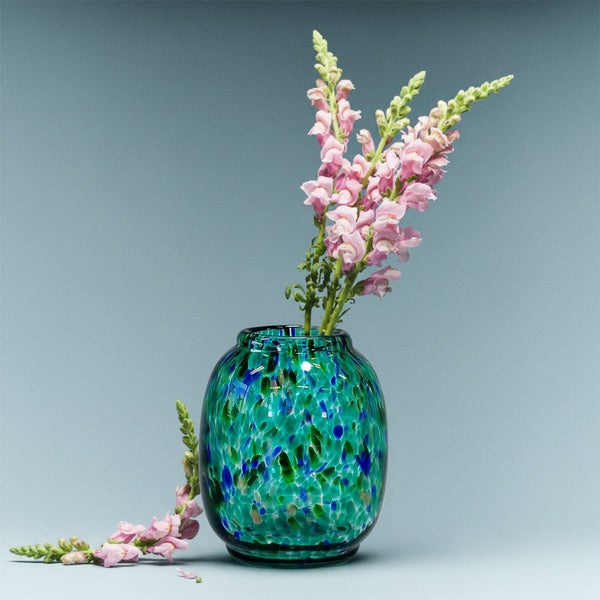 Blue & Aqua Glass 'Urn' Shaped Vase - 21cm Carousel 1
