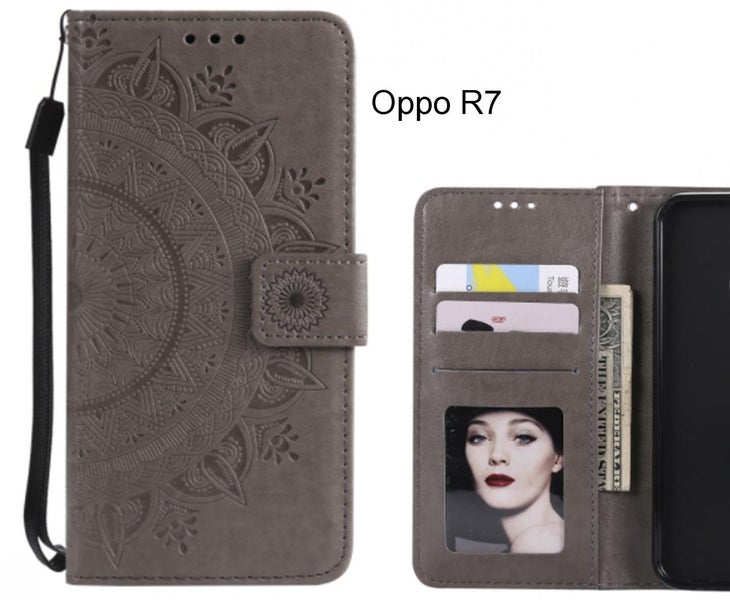 Oppo R7 Case Leather Wallet Case Mandala Embossed Carousel 1