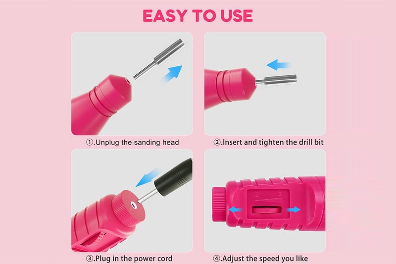 Electric Nail Drill Kit for Gel Nails Manicure Pedicure Polishing-Pink Carousel 5