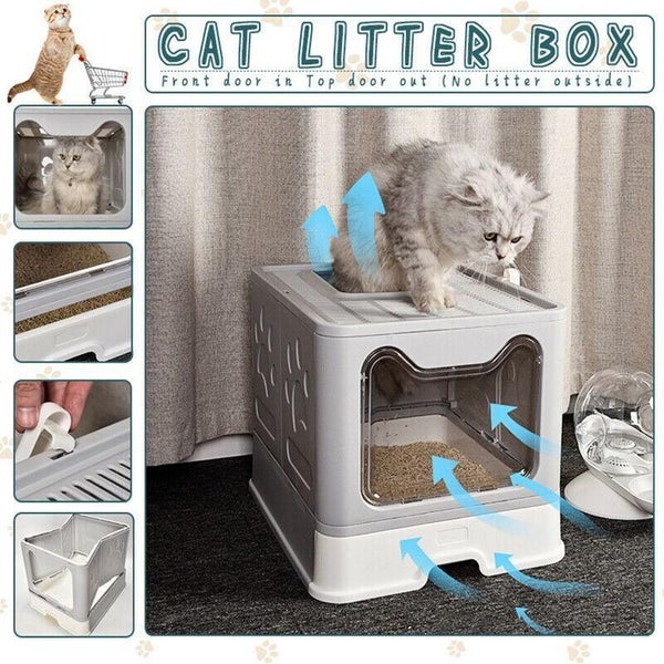 Self-Cleaning Hooded Cat Litter Box Enclosed Large Kitty Toilet Tray Refills Carousel 2