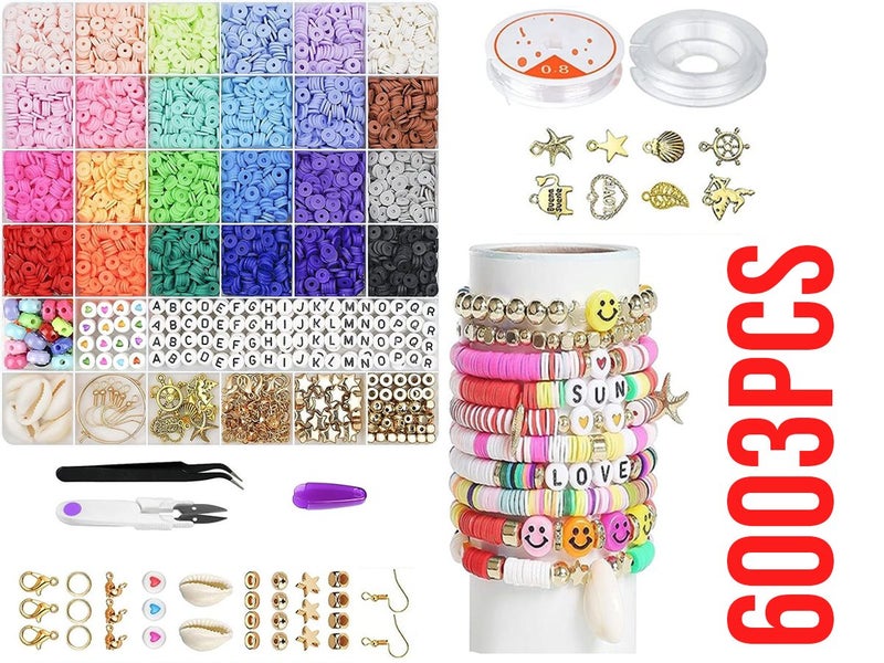 6003 Clay Beads Bracelet Making Kit, 24 Colors Flat Preppy Beads for Friend Carousel 2