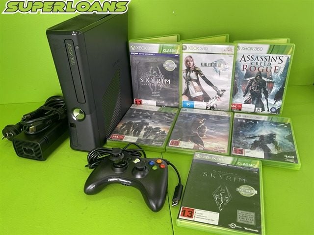 ** XBOX 360 ELITE CONSOLE + CONTROLLER + HDMI + 7 GAMES ** Carousel 1