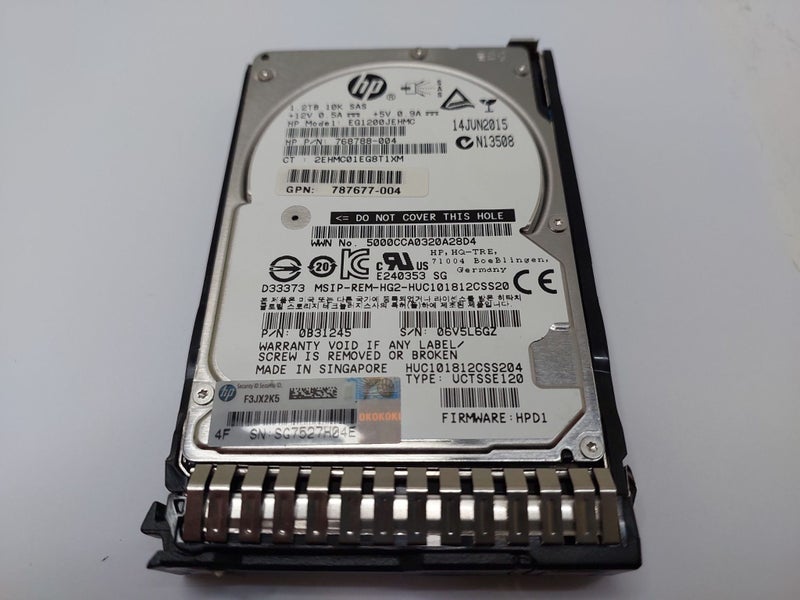 HP 1.2TB 10K SFF SAS 2.5" HDD (HPE Model: EG1200JEHMC) w/ G8/9/10 Caddy Carousel 2