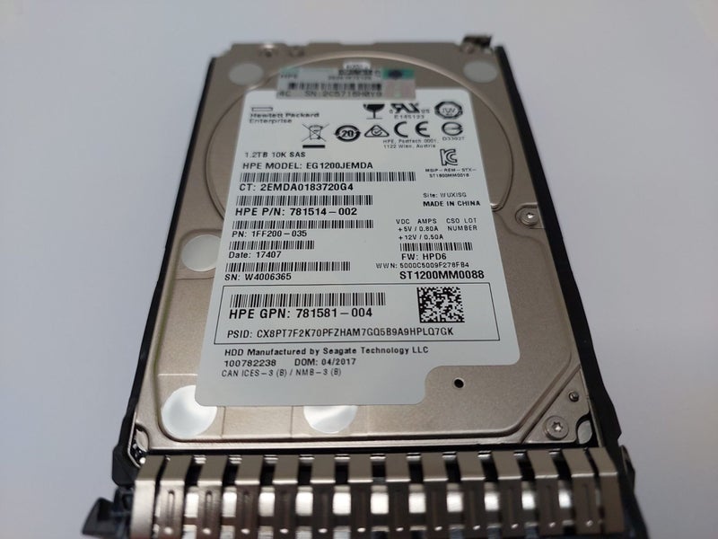 HP 1.2TB 10K SAS 2.5" SFF SAS HDD (HPE Model: EG1200JEMDA) w/ G8/9/10 Caddy Carousel 2