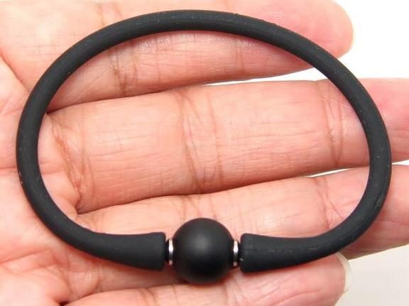 12MM MATTE BLACK AGATE + SILICONE BANGLE BRACELET Carousel 1