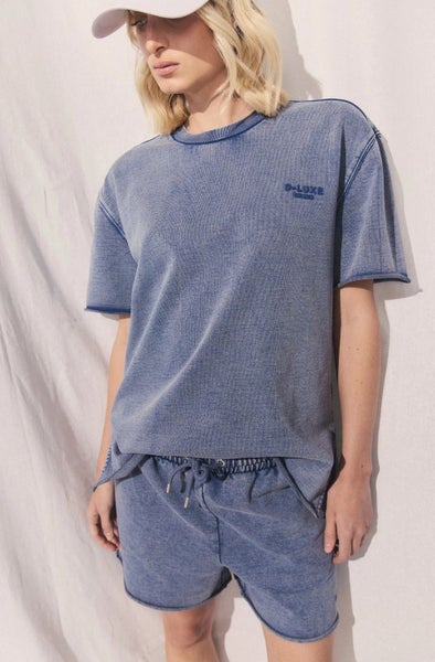 Decjuba D-Luxe Short Sleeve Sweat top + Shorts set Indigo Acid Wash Carousel 2