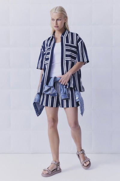 Decjuba D-Luxe Poplin Shirt + Shorts set White/Navy Stripe Carousel 1