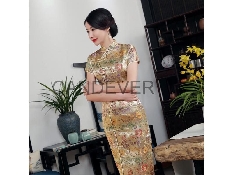High Quality Satin Traditional Chinese Floral Cheongsam Traditional Wedding Carousel 1