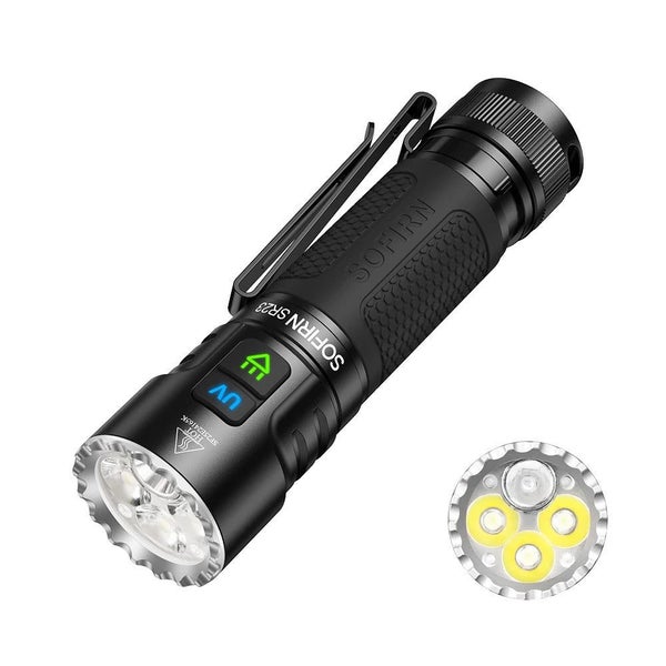 6500K Flashlight UV 365nm EDC Light 21700 USB C Rechargeable Dual Switch Torch Carousel 1