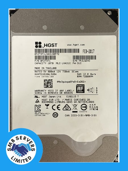 HGST 10TB LFF SAS 7.2K 12Gb/s HDD 0F27371 Carousel 1