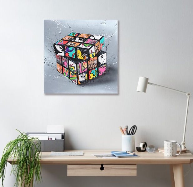 Framed $1 RESERVE 1 Panel Canvas Art Print - Cube Carousel 2