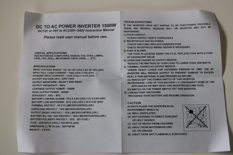 NEW: 1500W Isolated Inverter 24V DC to 230V AC Carousel 6