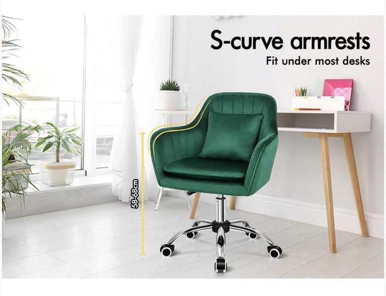 Velvet Office Chair Fabric Armchair Computer Swivel Study Adult Kids-Green Carousel 4