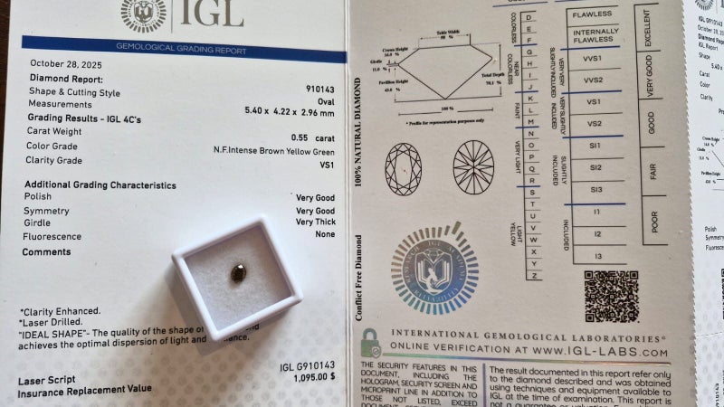 $1 RES * Valuation $1,897.00 * 0.55ct Oval Natural FANCY Diamond Loose IGL CERT Carousel 1