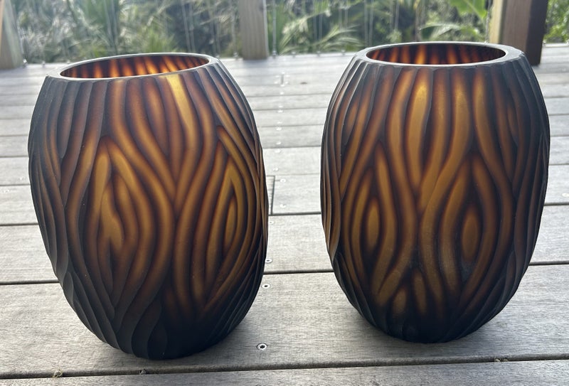 2 stunning amber colour glass vases striking flame pattern Carousel 1