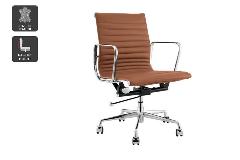 Matt Blatt Eames Replica Low Back Leather Office Chair (Tan/Chrome) Carousel 1