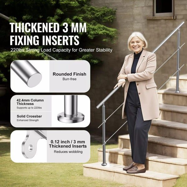 70.9in Handrails for Outdoor Steps 2 Crossbars Staircase for Porch Deck Carousel 2