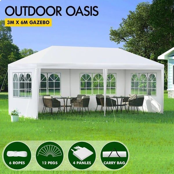 Gazebo 3x6m Outdoor Wedding Camping Marquee Canopy Portable White Carousel 1