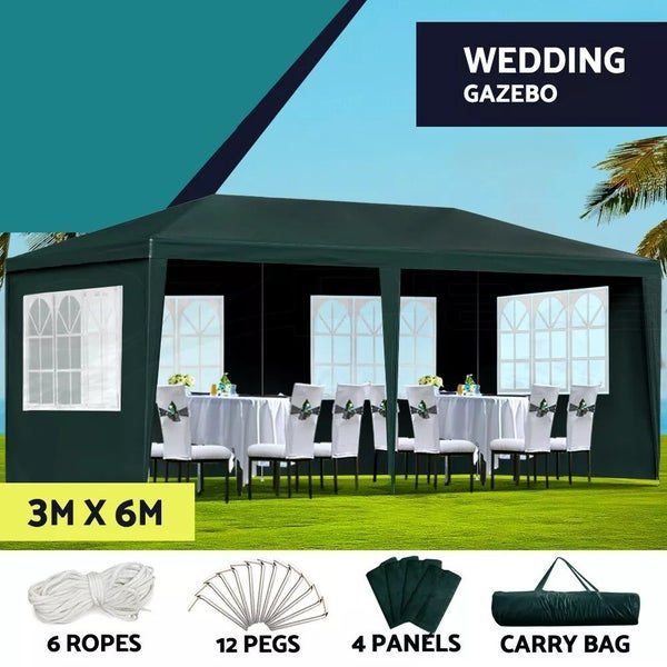 Instahut Gazebo Marquee 3x6 Wedding Party Tent Outdoor Camping Side Wall Green Carousel 1