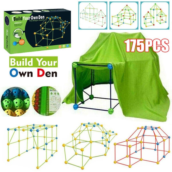 175Pcs DIY Build Your Own Den Set Children Tent Play House Kids Fort Building Carousel 1