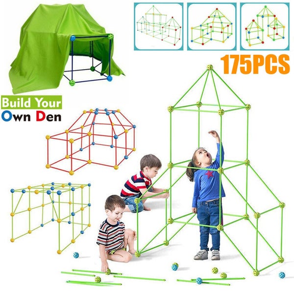 175Pcs DIY Build Your Own Den Set Children Tent Play House Kids Fort Building Carousel 2