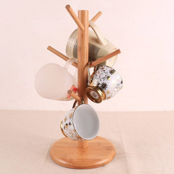 Tree Rack Wooden Mug Stand Coffee Tea Cup Holder Storage Rack Hanger Kitchen Carousel 1