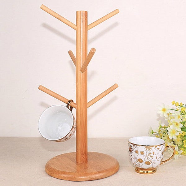 Tree Rack Wooden Mug Stand Coffee Tea Cup Holder Storage Rack Hanger Kitchen Carousel 5