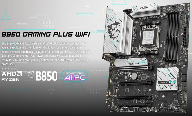 afterpay - MSI B850 GAMING PLUS WIFI B850 DDR5 AMD AM5 Ryzen ATX Motherboard Carousel 1